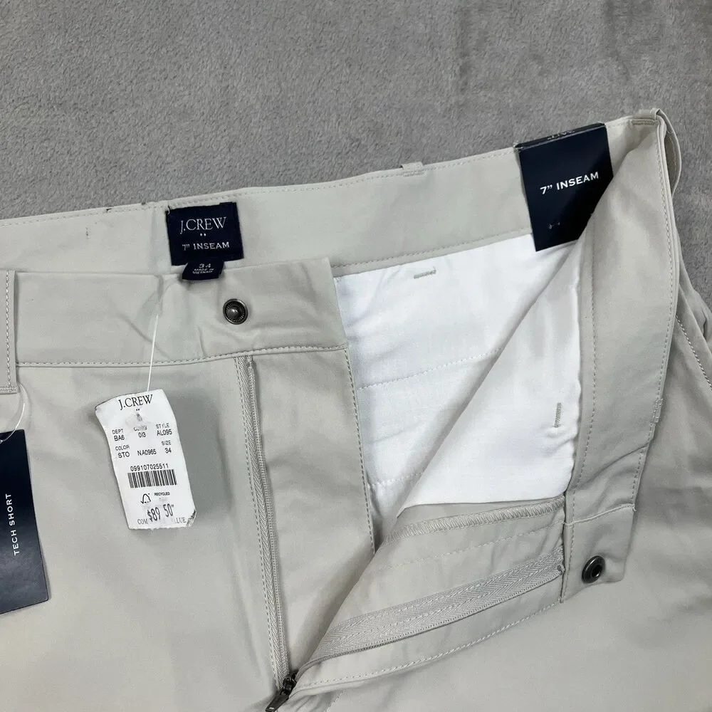 J Crew Tech Shorts Mens 34 Beige Stretch 7 Inseam Dust Water Resistant AL095